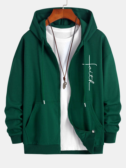 Faith Print Relax Fit Zip Hoodie