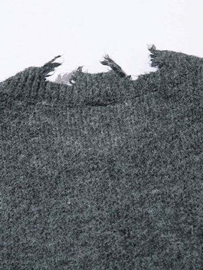 Distressed Quarter Zip Knit Sweater