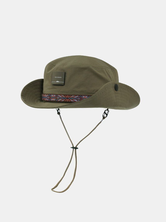 Slogan Patch Geometry Ethnic Pattern Bucket Hat With Chin Strap