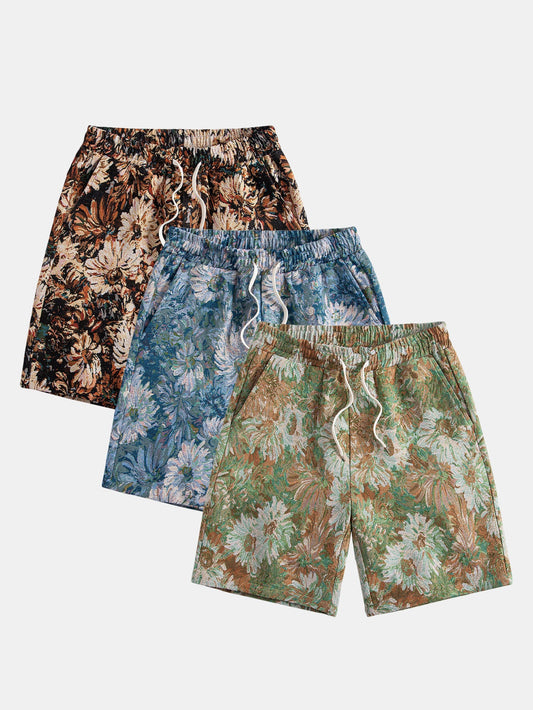 3 Pieces Painted Floral Jacquard Shorts