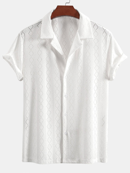 Muscle Fit Diamond Texture Cuban Shirt