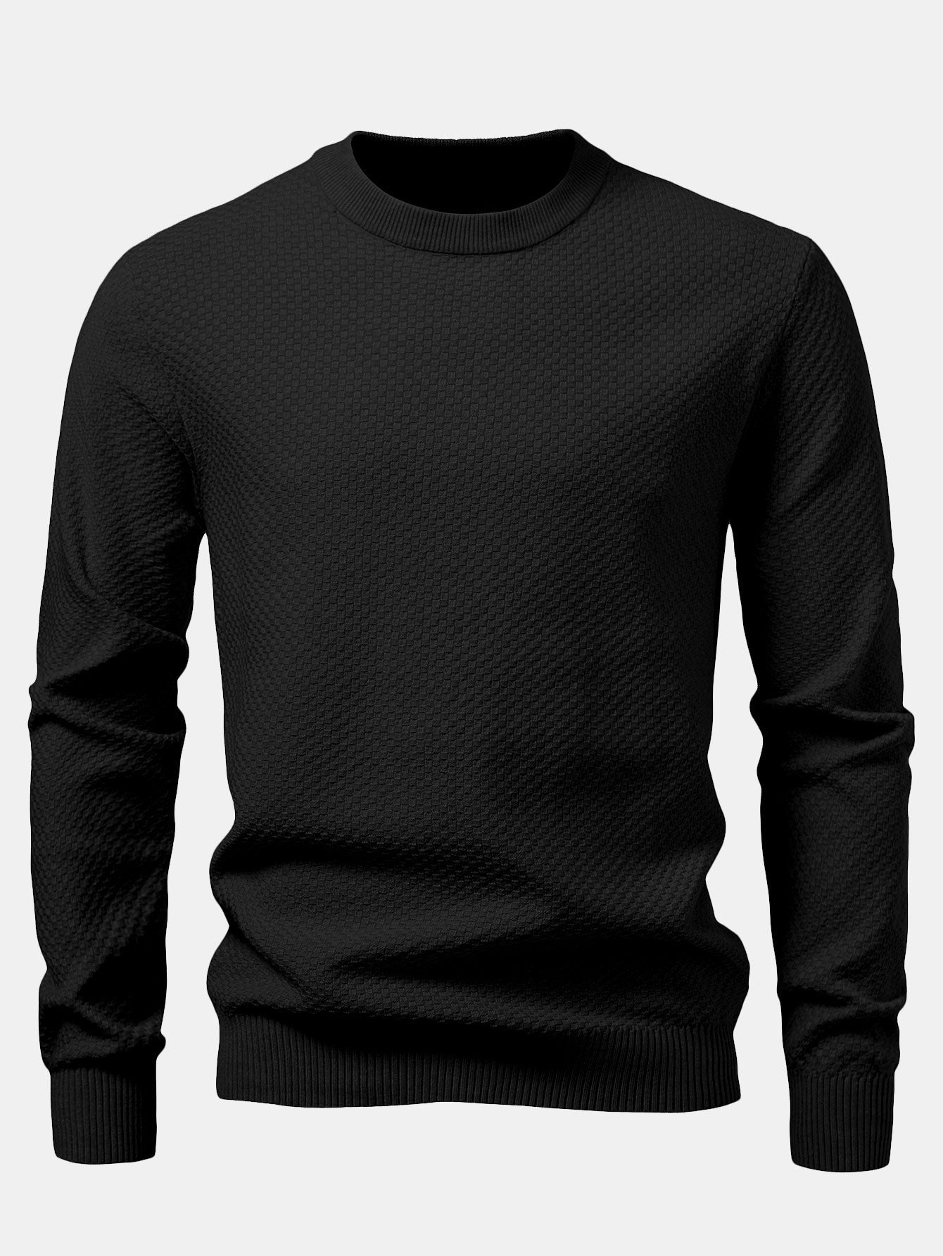 Checkerboard Textured Crew Neck Sweater