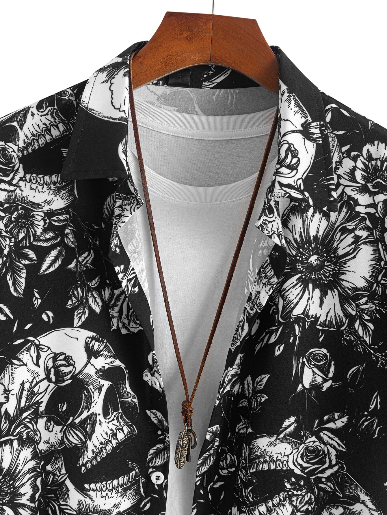 Skull Floral Print Button Up Shirt