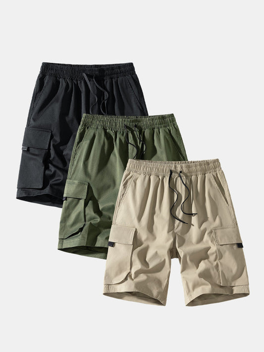 3 Pieces Solid Drawstring Cargo Shorts