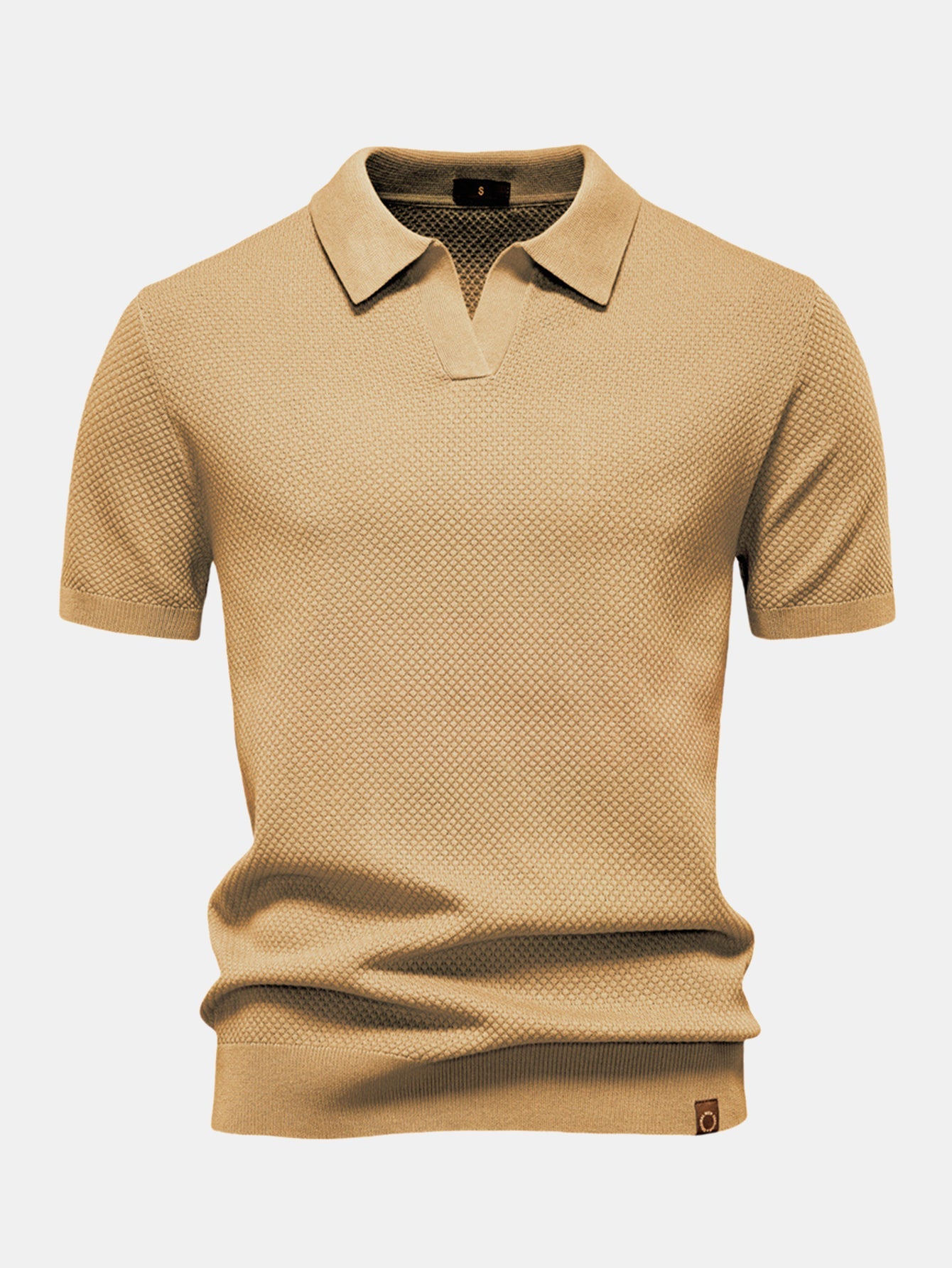 Pineapple Texture Knit V Neck Polo