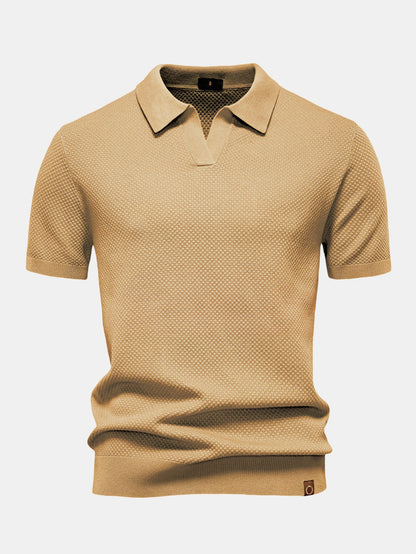 Pineapple Texture Knit V Neck Polo