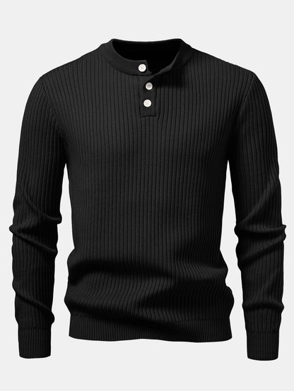 Ribbed Henley Neck Sweater