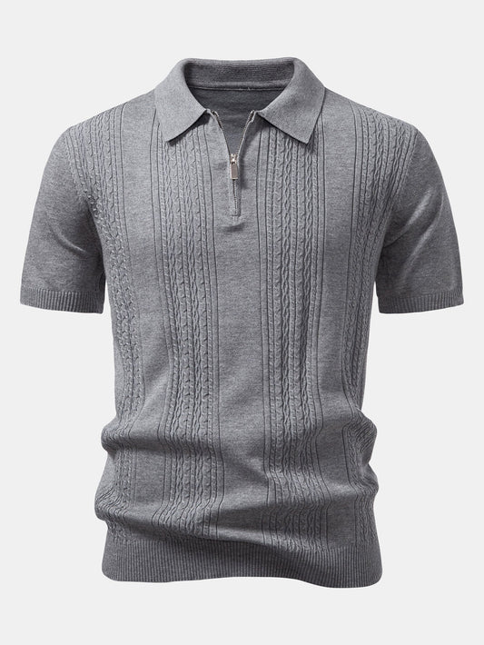 Twist Jacquard Knitted Zipper Polo Shirt
