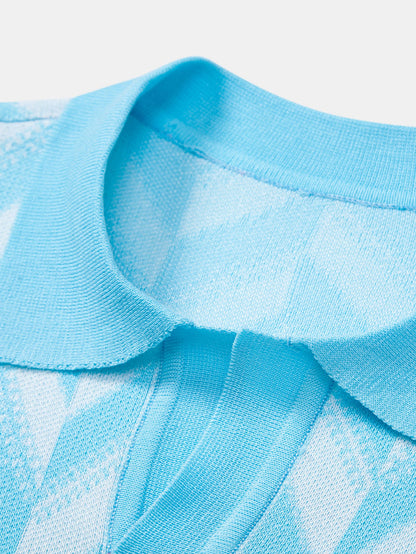 Geometric Knitted V Neck Polo Shirt