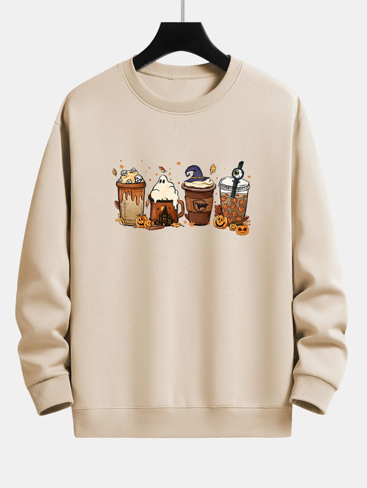 Halloween Coffee Print Relax Fit Sweatshirt