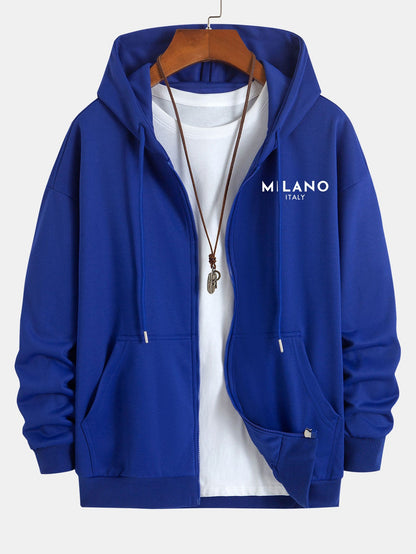 Milano Italy Print Relax Fit Zip Hoodie