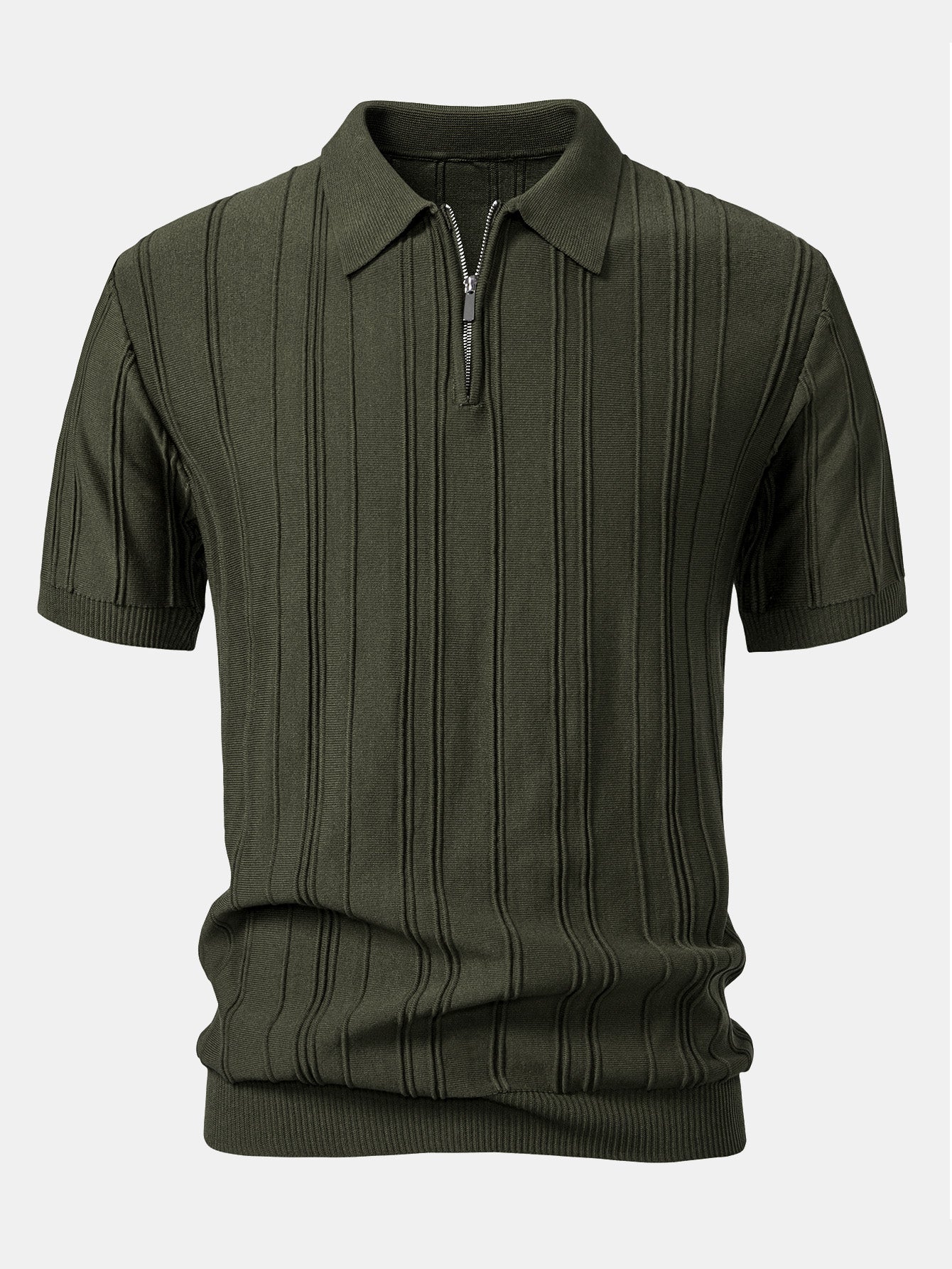 Stripe Jacquard Zipper Knit Polo Shirt