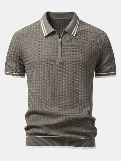 Wave Jacquard Zip Up Knitted Polo Shirt