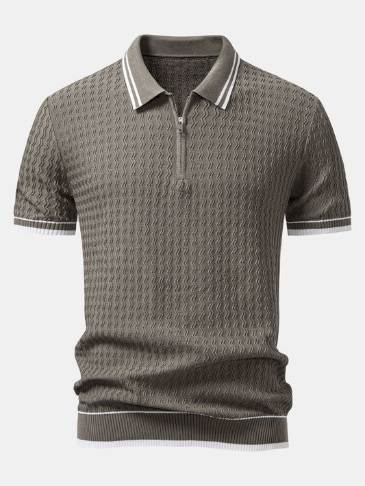 Wave Jacquard Zip Up Knitted Polo Shirt