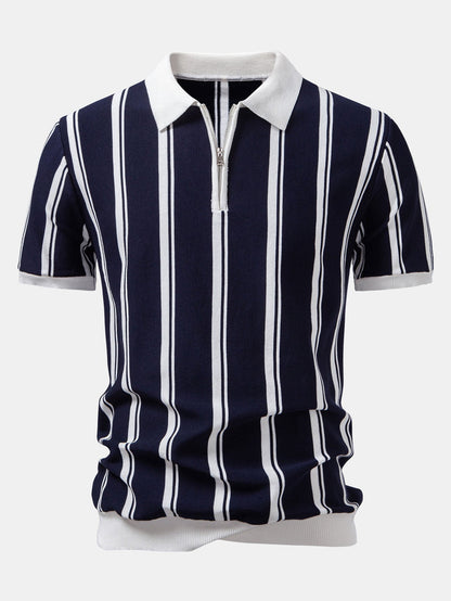 Striped Zip Up Knit Polo