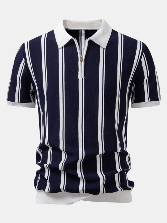 Striped Zip Up Knit Polo