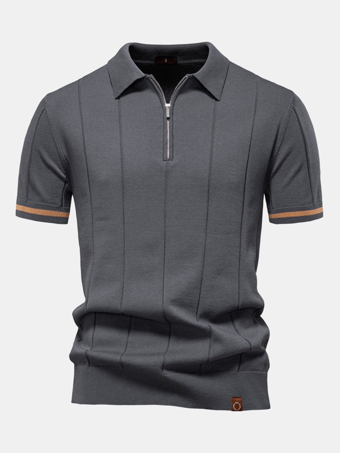 Contrast Trim Zipper Knit Polo Shirt