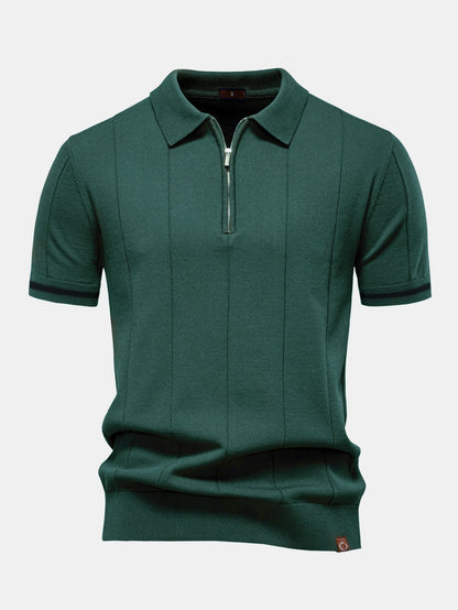 Contrast Trim Zipper Knit Polo Shirt