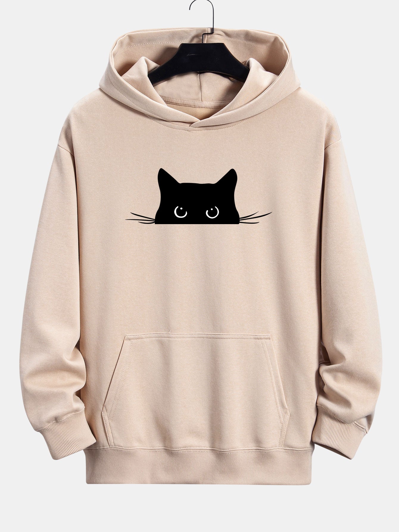 Black Cat Print Relax Fit Hoodie