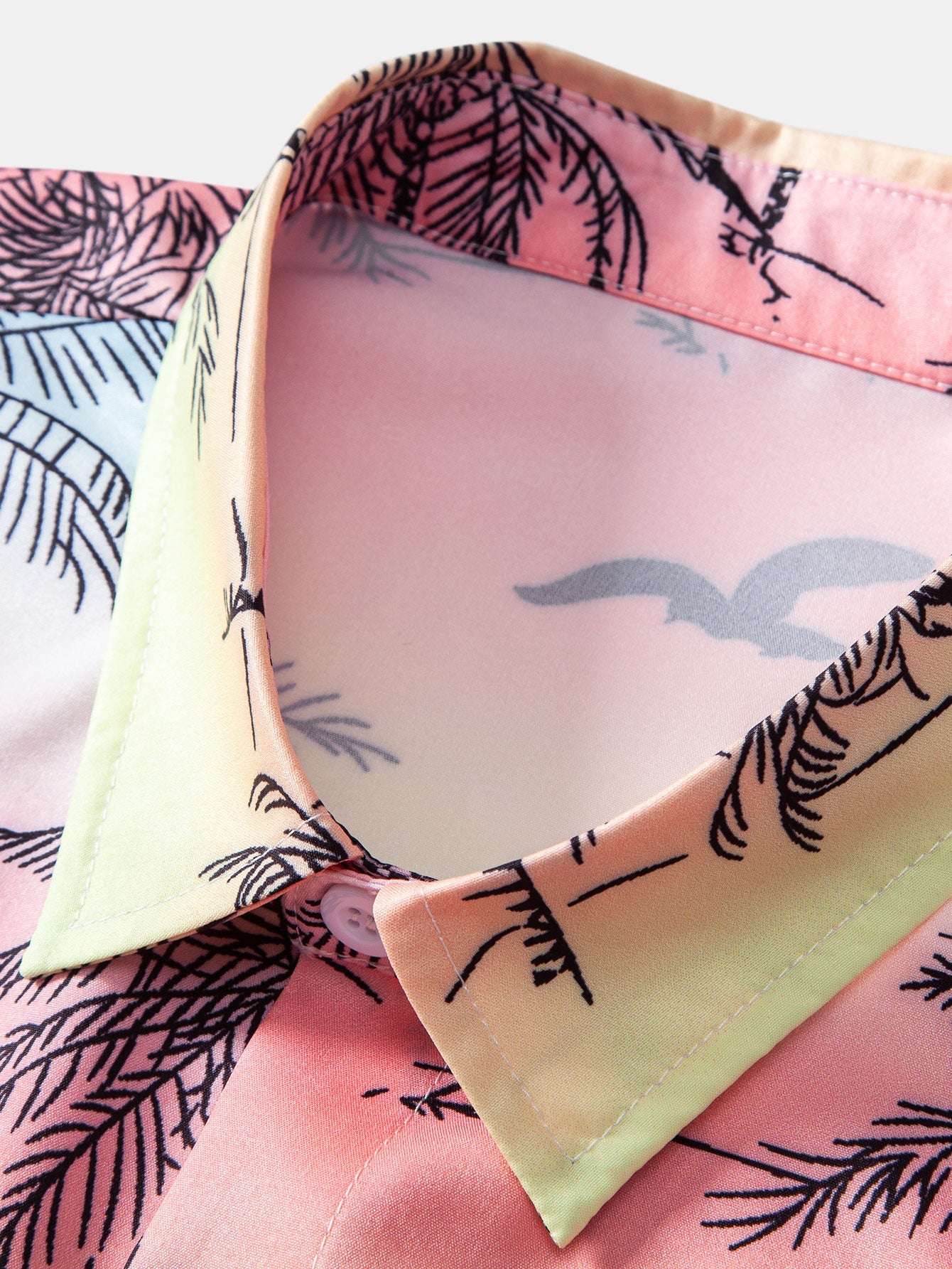Palm Tree Seagull Print Button Up Shirt