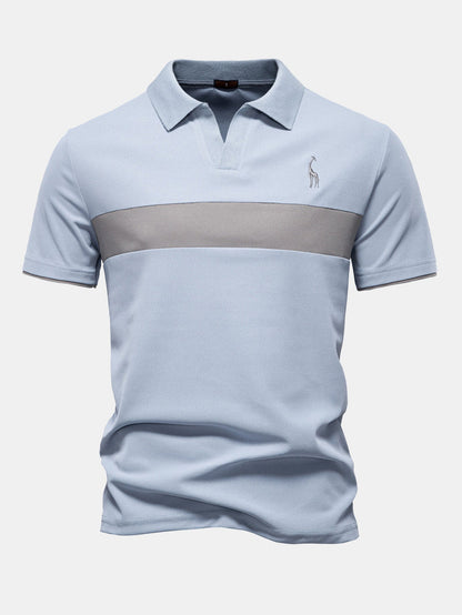 Contrast Pique V Neck Polo Shirt