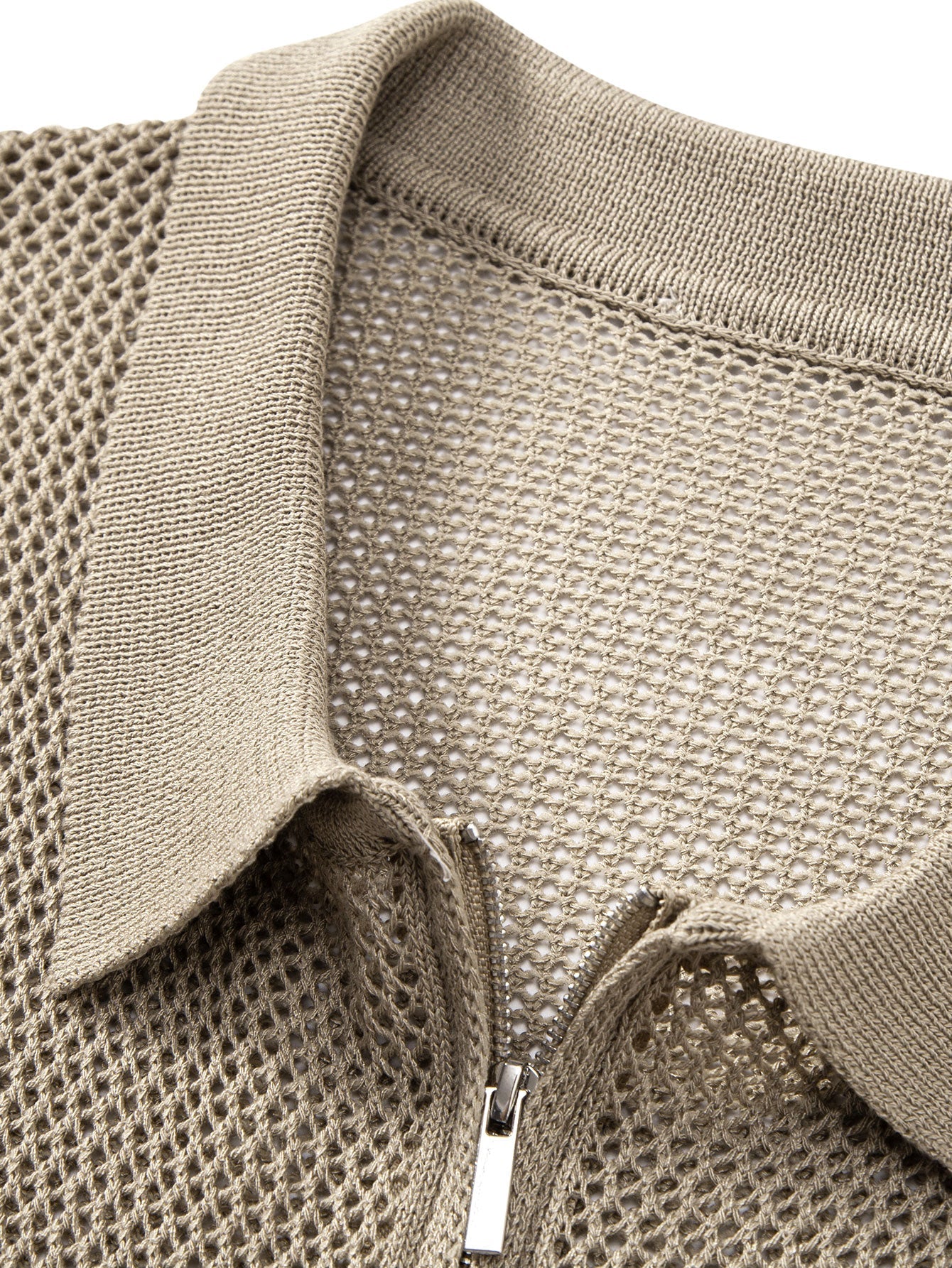 Eyelet Zip Up Knit Polo Shirt