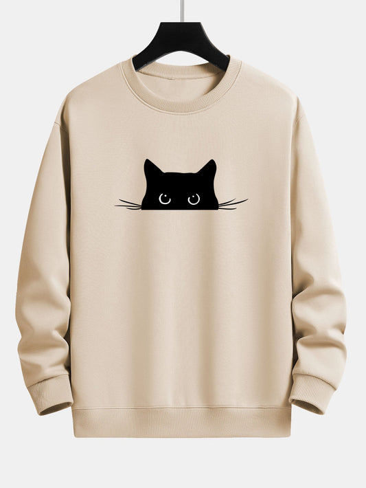 Black Cat Print Relax Fit Sweatshirt