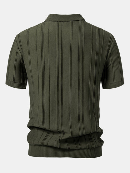 Stripe Jacquard Zipper Knit Polo Shirt