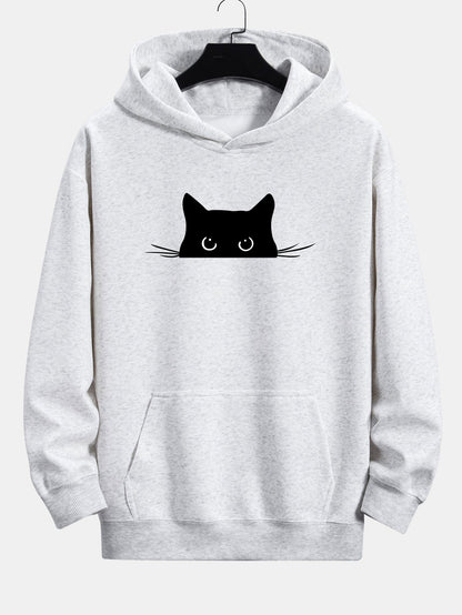 Black Cat Print Relax Fit Hoodie
