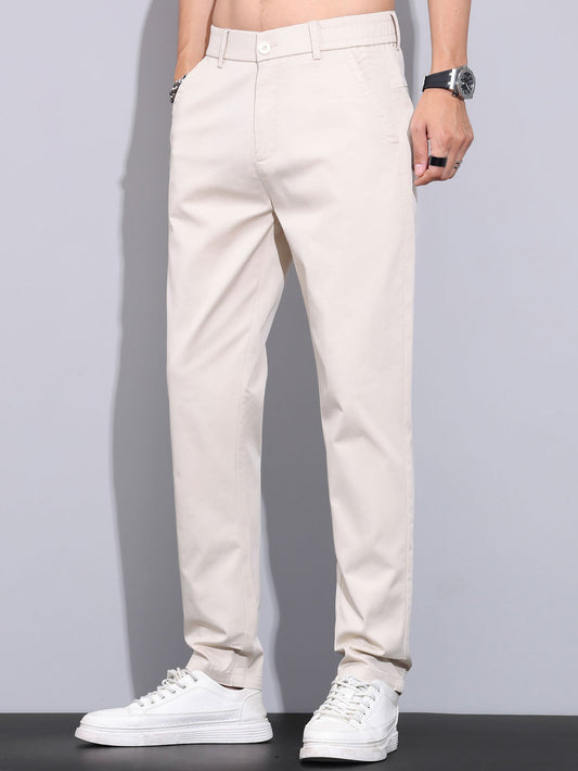 Elastic Waist Straight Leg Trousers