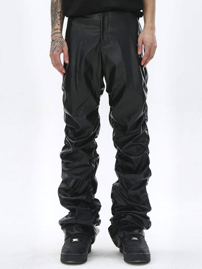 Ruched PU Leather Pants