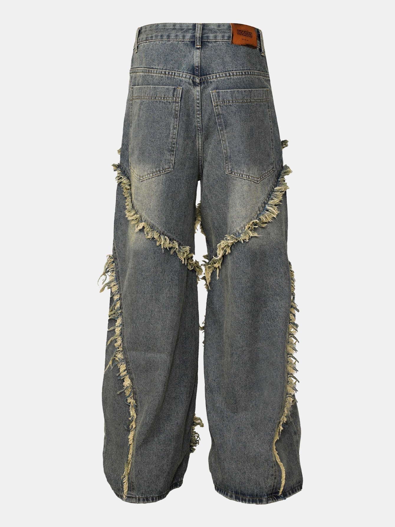 Washed Distressed  Wide-Leg Baggy Denim Pants