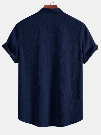 Crinkled Textured V Neck Shirt