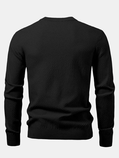 Checkerboard Textured Crew Neck Sweater