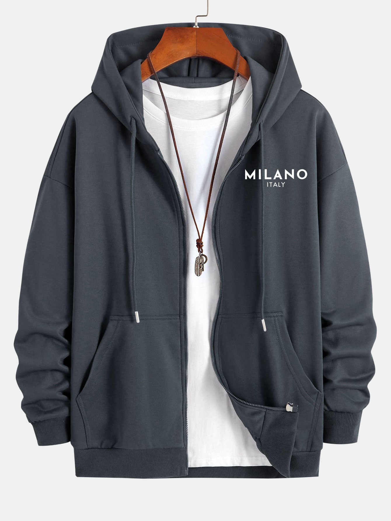 Milano Italy Print Relax Fit Zip Hoodie