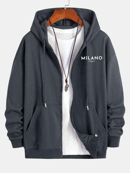 Milano Italy Print Relax Fit Zip Hoodie