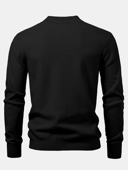 Checkerboard Textured Mock Neck Sweater