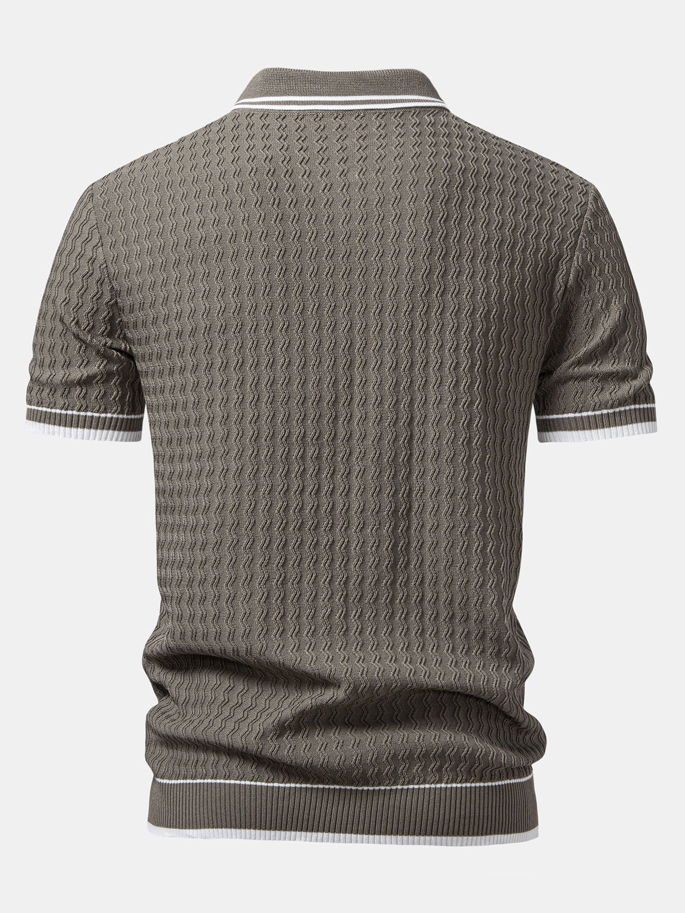 Wave Jacquard Zip Up Knitted Polo Shirt