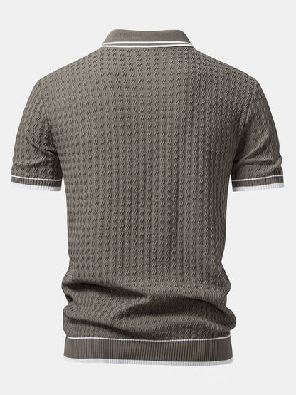 Wave Jacquard Zip Up Knitted Polo Shirt