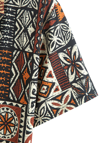 Ethnic Geometry Print Button Up Shirt