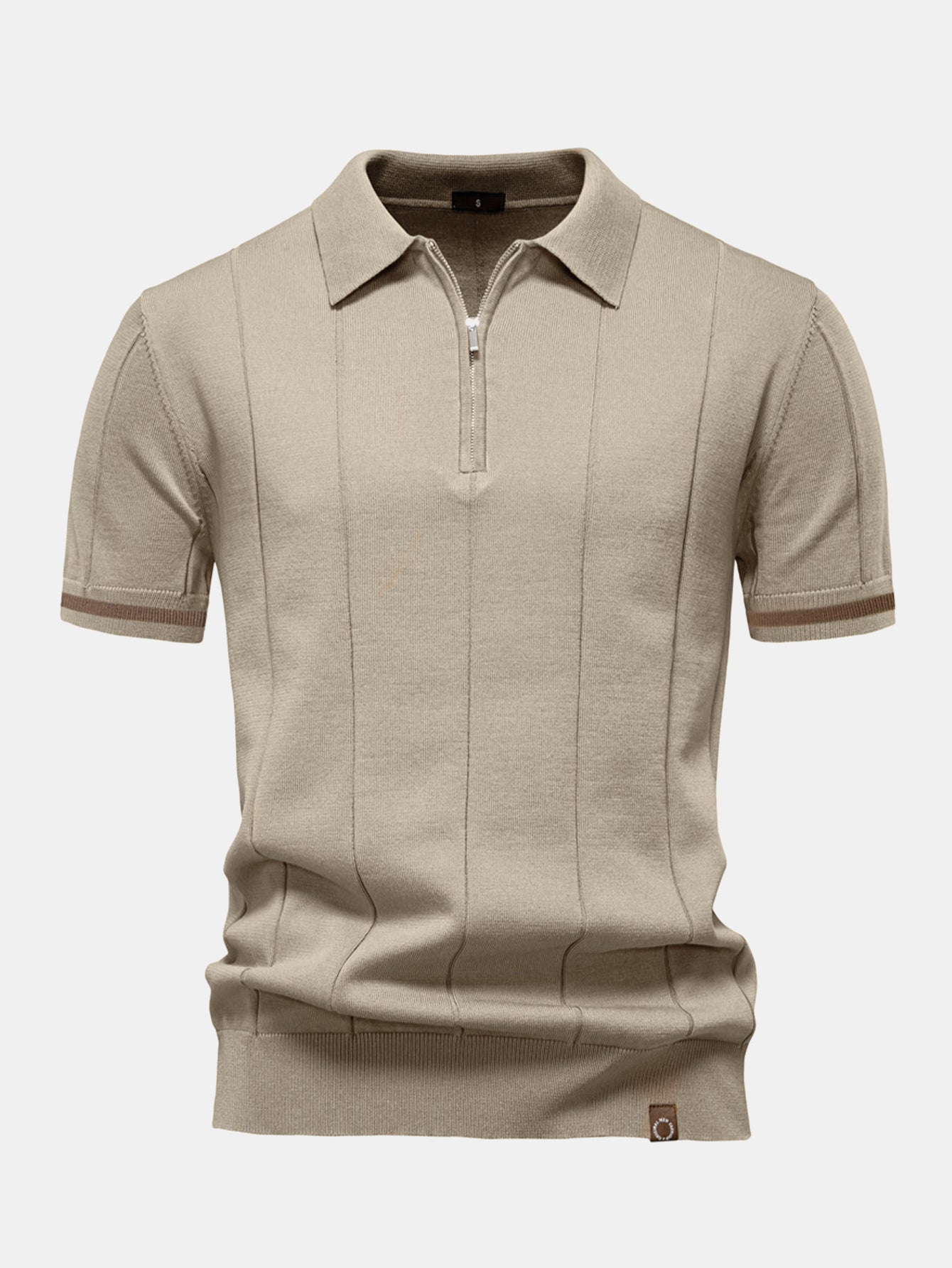Contrast Trim Zipper Knit Polo Shirt