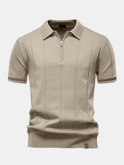 Contrast Trim Zipper Knit Polo Shirt