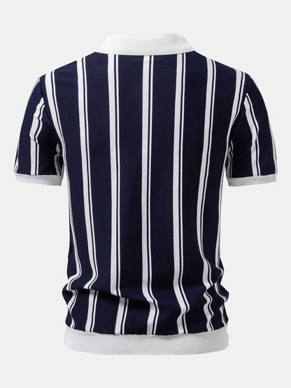 Striped Zip Up Knit Polo