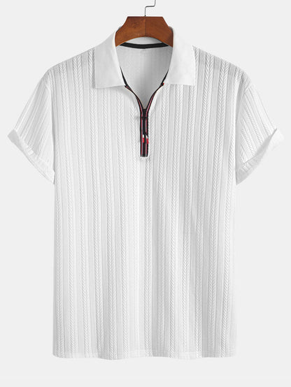 Textured Zipper Polo