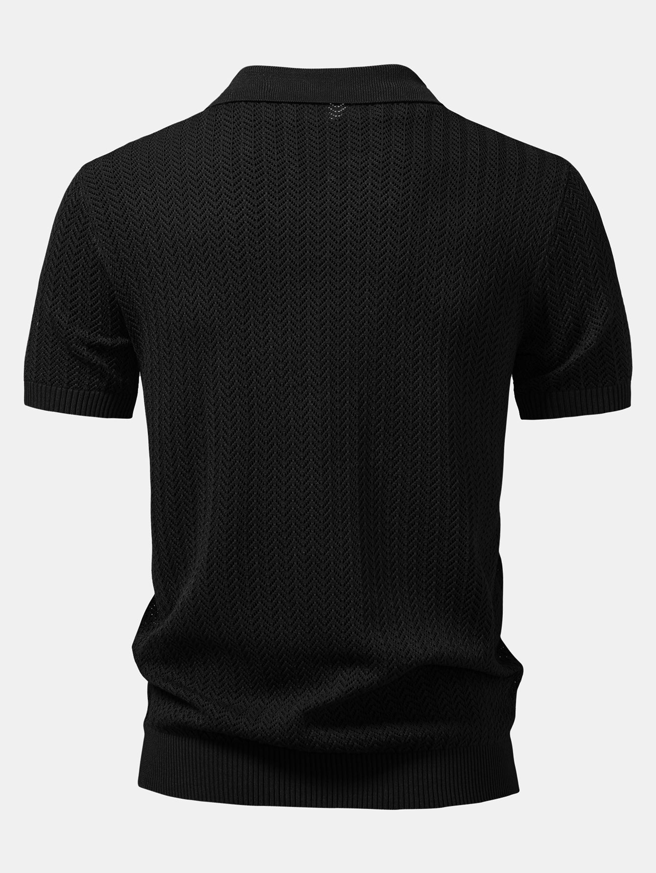 Textured Crochet V Neck Polo Shirt