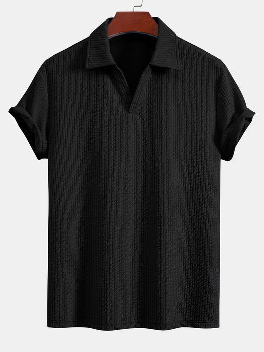 Short Sleeved V-Neck Ribbed Polo