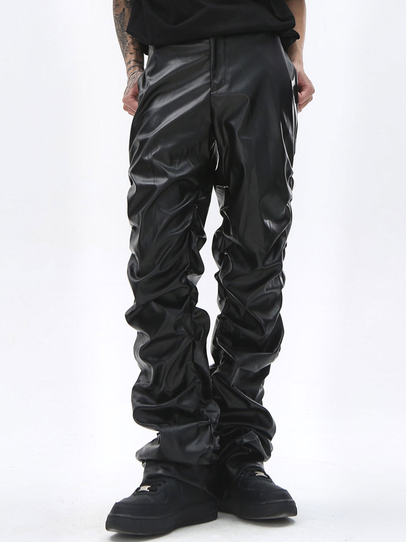 Ruched PU Leather Pants