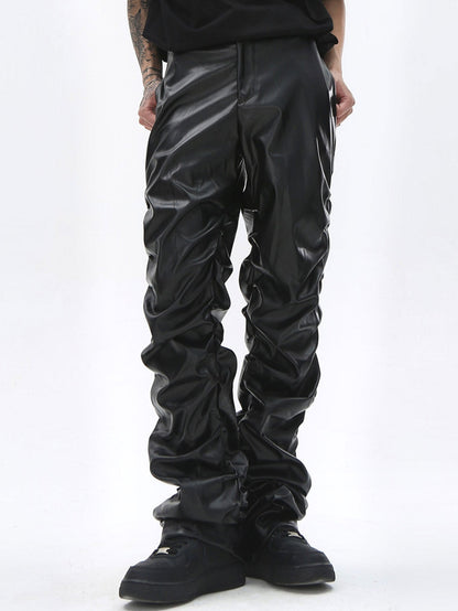 Ruched PU Leather Pants