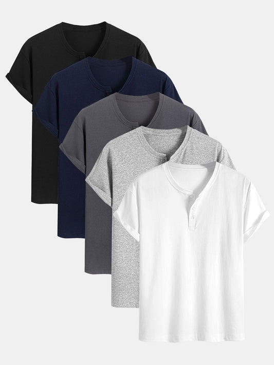 5 Pieces Cotton Henley T-Shirts