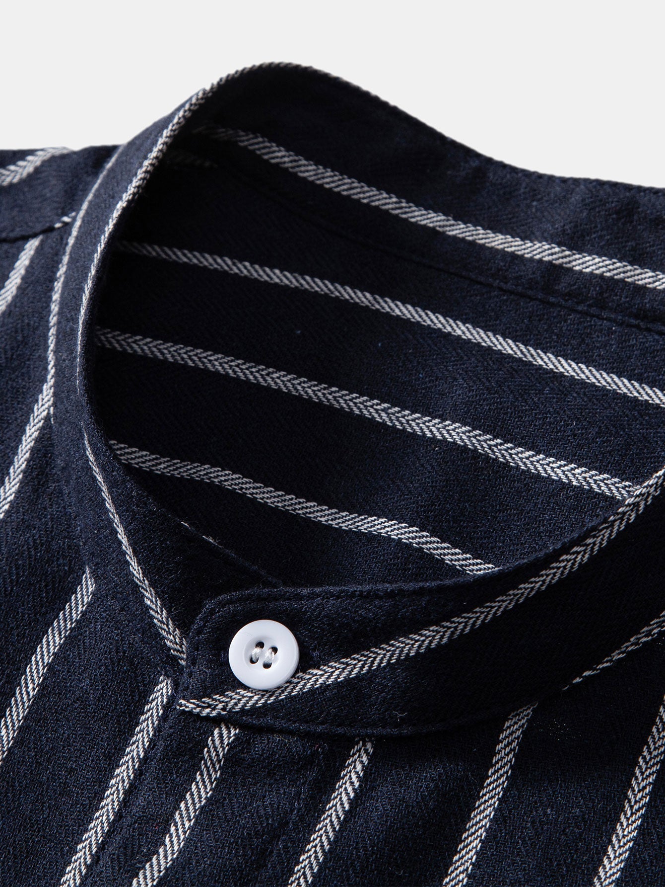 Cotton Blend Striped Stand Collar Shirt